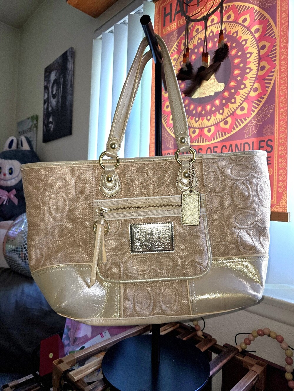 Coach Poppy Signaturw Textured Straw/Raffia Tote (#16706)